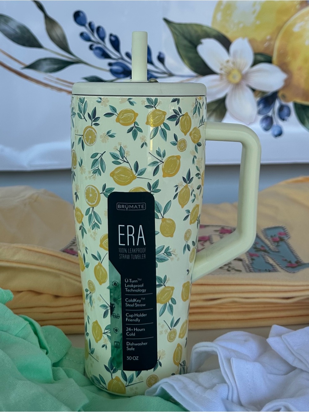 BrüMate ERA Lemon-Pattern 30oz Straw Tumbler - Pale Yellow